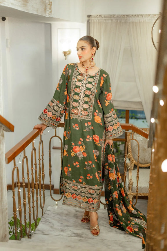 Ghania 3pc Embroidered+ printed