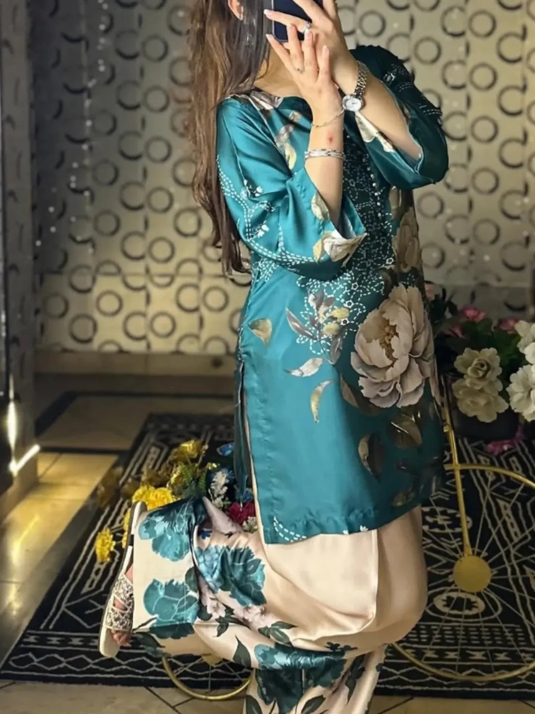Teal Blossom 2pc Dress (Farshi Shalwar)