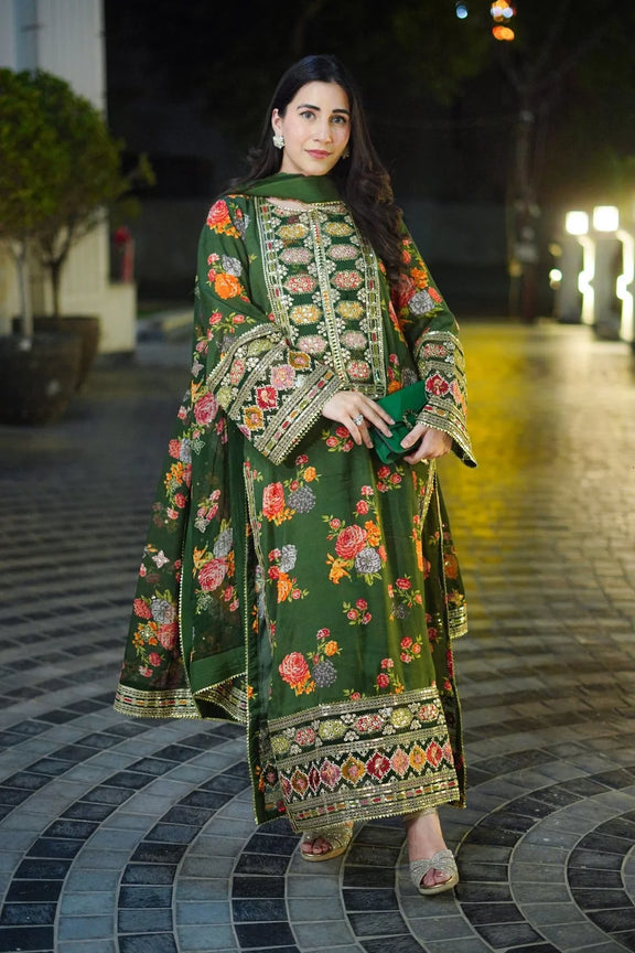 Ghania 3pc Embroidered+ printed